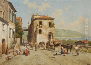 Vue De Village Italien by Jacques Francois Carabain