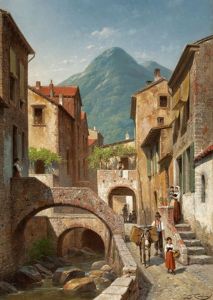 Italian Village Scene by Jacques Francois Carabain
