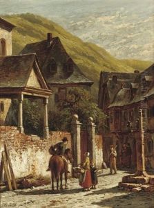 Chatting In A Village Square by Jacques Francois Carabain