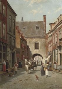 A Busy Day Near The Gevangenpoort, The Hague by Jacques Francois Carabain