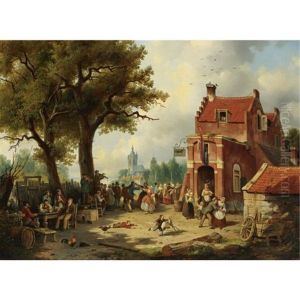 Festivities Outside The Inn by Jacques Francois Carabain