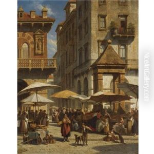Piazza Delle Erbe, Verona by Jacques Francois Carabain