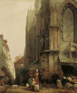 Marktszene Vor Einer Gotischen Kathedrale