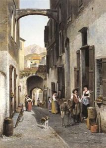 La Rue Droite A Bordighera by Jacques Francois Carabain