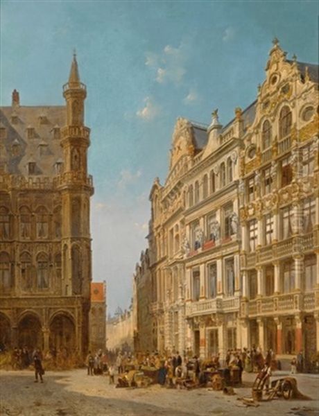 Many Figures At An Auction On The Grande Place In Brussels - view 1