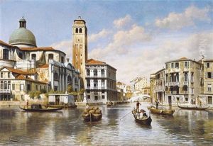 Une Vue A Venise Representant L'eglise San Geremia Et Le Palais Labia Au Debouche Du Cannaregio Dans Le Grand Canal