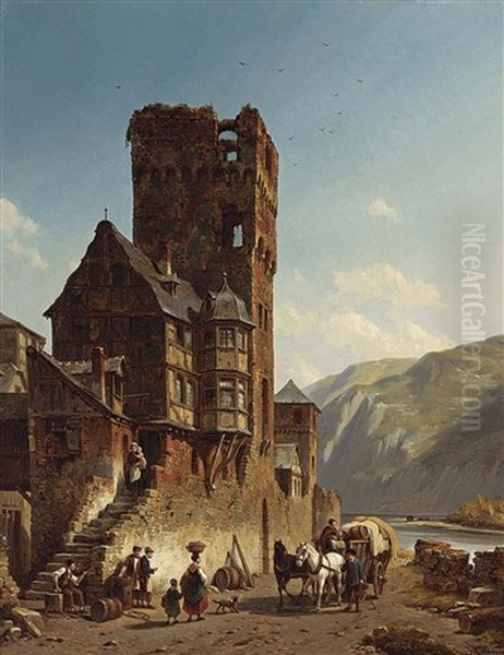 A Busy Street Scene In A River Side Town - view 1