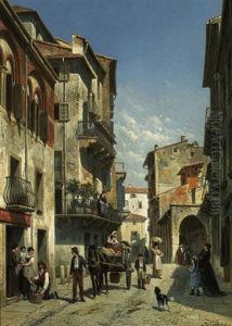 View Of A Street, Verona (italy) by Jacques Francois Carabain