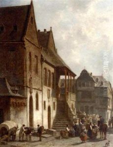 Figures Conversing By The Town Hall Of Goslar, Germany Figures Conversing By The Town Hall Of Goslar, Germany