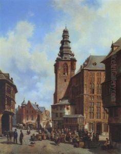 Markttag In Aachen by Jacques Francois Carabain