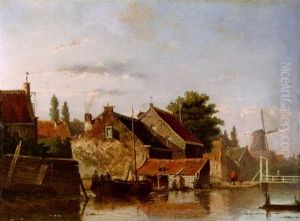 Kleines Dorf Mit Backsteinhauser Am Fluss by Jacques Francois Carabain