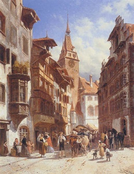 Figures In A Street In Zug, Switzerland - view 1