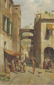 A Sunny Street Scene by Jacques Francois Carabain