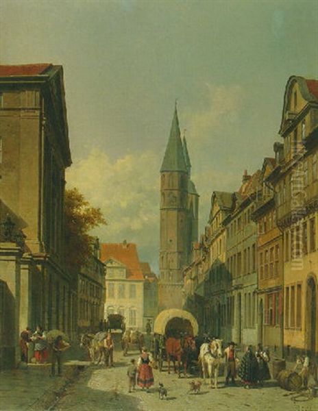 A Busy Street In A German Town - view 1
