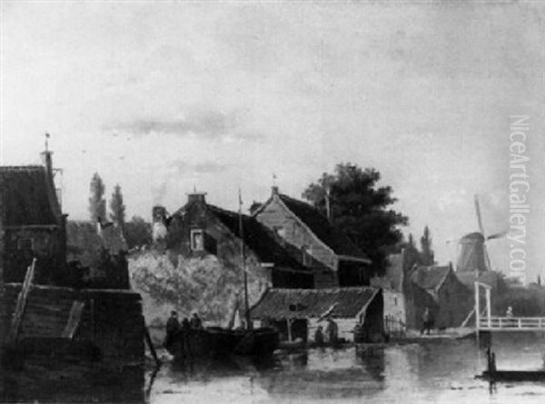 Niederlandisches Dorf Am Wasser Mit Brucke Und Windmuhle - view 1