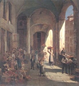 A Market Scene by Jacques Francois Carabain