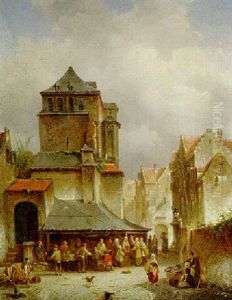 A Bustling Marketplace by Jacques Francois Carabain