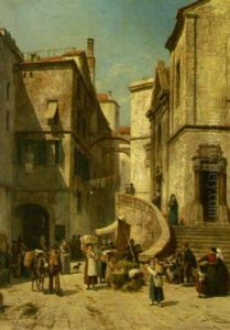 In The Marketplace by Jacques Francois Carabain