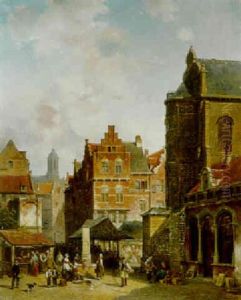 A Dutch Street Scene by Jacques Francois Carabain