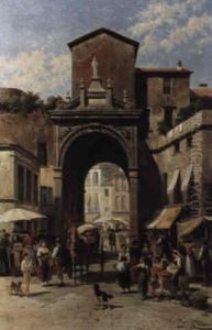 Vue De La Porte Capuana, A Naples, Un Jour De Marche by Jacques Francois Carabain