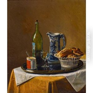 Stillleben Mit Delfter Karaffe, Weinflasche Und Keramikkorb by Victor Carabain