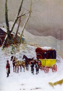 Verschneite, Winterliche Landschaft Mit Postkutsche by Ottorino Caracciolo