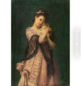 Junge Frau Mit Katze by Joseph Caraud