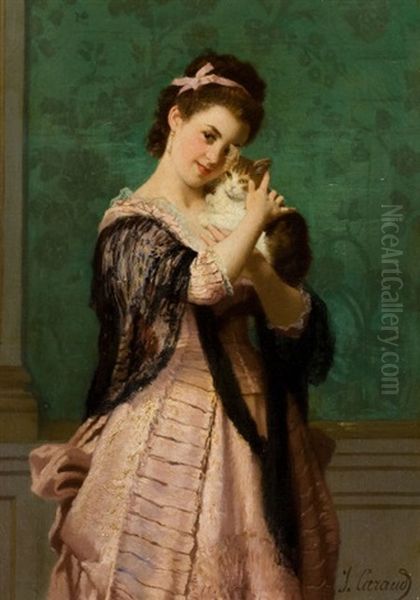 Young Woman With Kitten - view 1