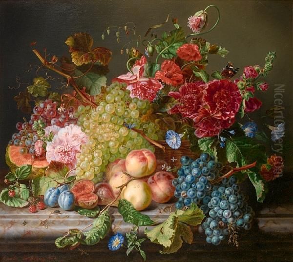 Still Life With Fruit And Flowers On A Ledge - view 1