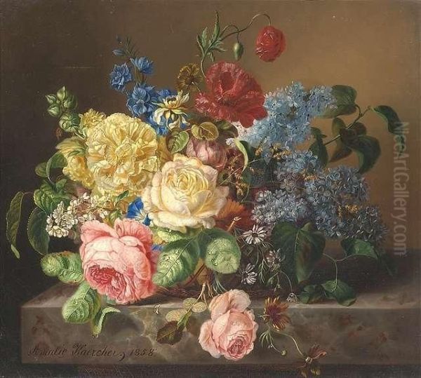 Still-life With Peonies In A Basket On A Pedestal - view 1