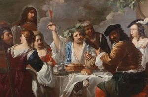 A Bacchanal With A Company Feasting And Making Music by Michaelangelo Merisi Da Caravaggio