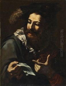 Portrait Of Man In A Plumed Hat Holding A Letter by Michaelangelo Merisi Da Caravaggio