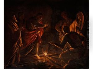 Paulus Wirft Nach Seinem Schiffbruch Die Schlange Ins Feuer by Michaelangelo Merisi Da Caravaggio