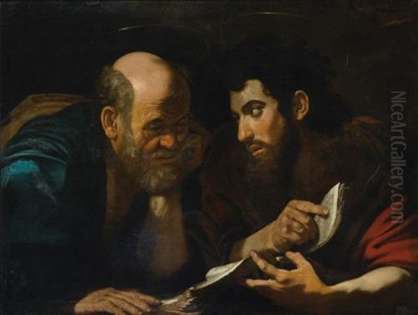 Two Male Saints, Probably The Evangelists Matthew And John, Discussing A Text - view 1