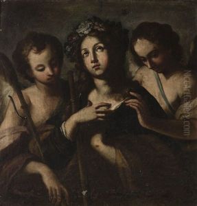 Die Heilige Rosalia Und Zwei Engel by Michaelangelo Merisi Da Caravaggio