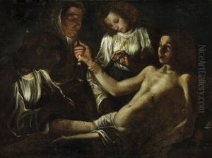 Der Heilige Sebastian Wird Von Irene Geheilt by Michaelangelo Merisi Da Caravaggio