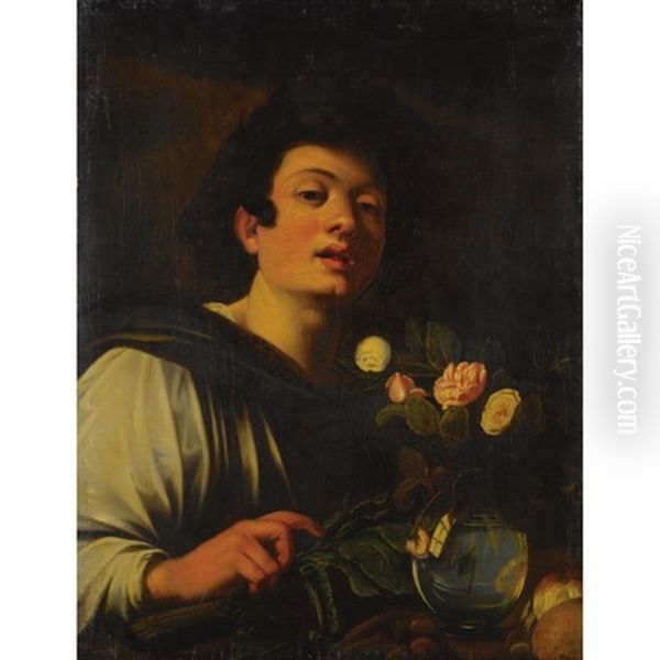 Boy With A Vase Of Flowers - view 1