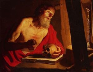 Der Heilige Hieronymus Mit Buch Und Totenschadel by Michaelangelo Merisi Da Caravaggio