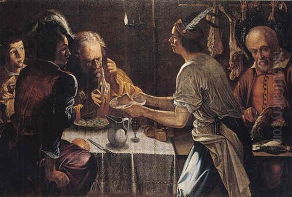 Interior With Various Figures At A Meal By Candlelight - view 1