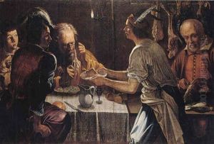 Interior With Various Figures At A Meal By Candlelight