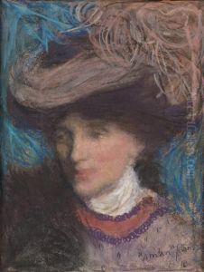 Portrait De Femme Au Chapeau by Edmond-Francois Aman-Jean