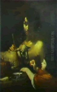 Young Shepherd With A Child Feeding A Crab Apple To A Sheep by Michaelangelo Merisi Da Caravaggio