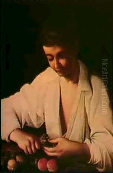 A Boy Peeling A Fruit - view 1