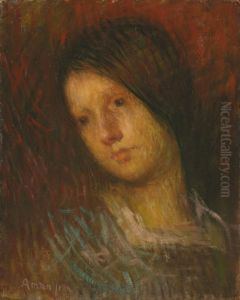 Portrait De Line Aman Jean, Fille De L'artiste by Edmond-Francois Aman-Jean