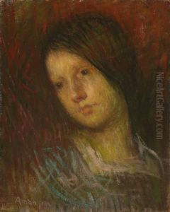 Portrait De Line Aman Jean, Fille De L Artiste by Edmond-Francois Aman-Jean