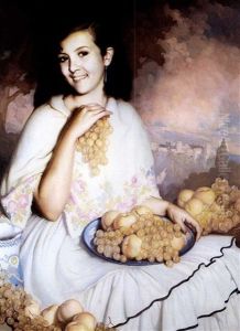 A Spanish Beauty With Grapes And Peaches A Spanish Beauty With Grapes And Peaches