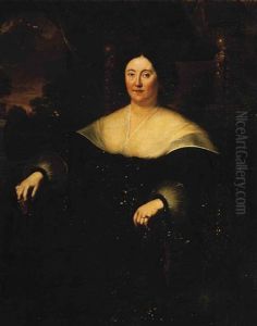 Portrait Of A Lady, Three-quarter-length, Seated, In A Black Dress, Holding A Book In Her Right Hand, A Landscape Beyond by Giovanni Bernardo Carboni