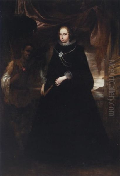 Portrait Of A Lady Holding A Fan, With Her Moorish Attendant Holding A Parasole - view 1