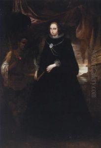 Portrait Of A Lady Holding A Fan, With Her Moorish Attendant Holding A Parasole by Giovanni Bernardo Carboni