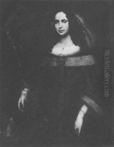 Portrait Of A Lady In Elegant Dress, A Small Dog Beside Her by Giovanni Bernardo Carboni
